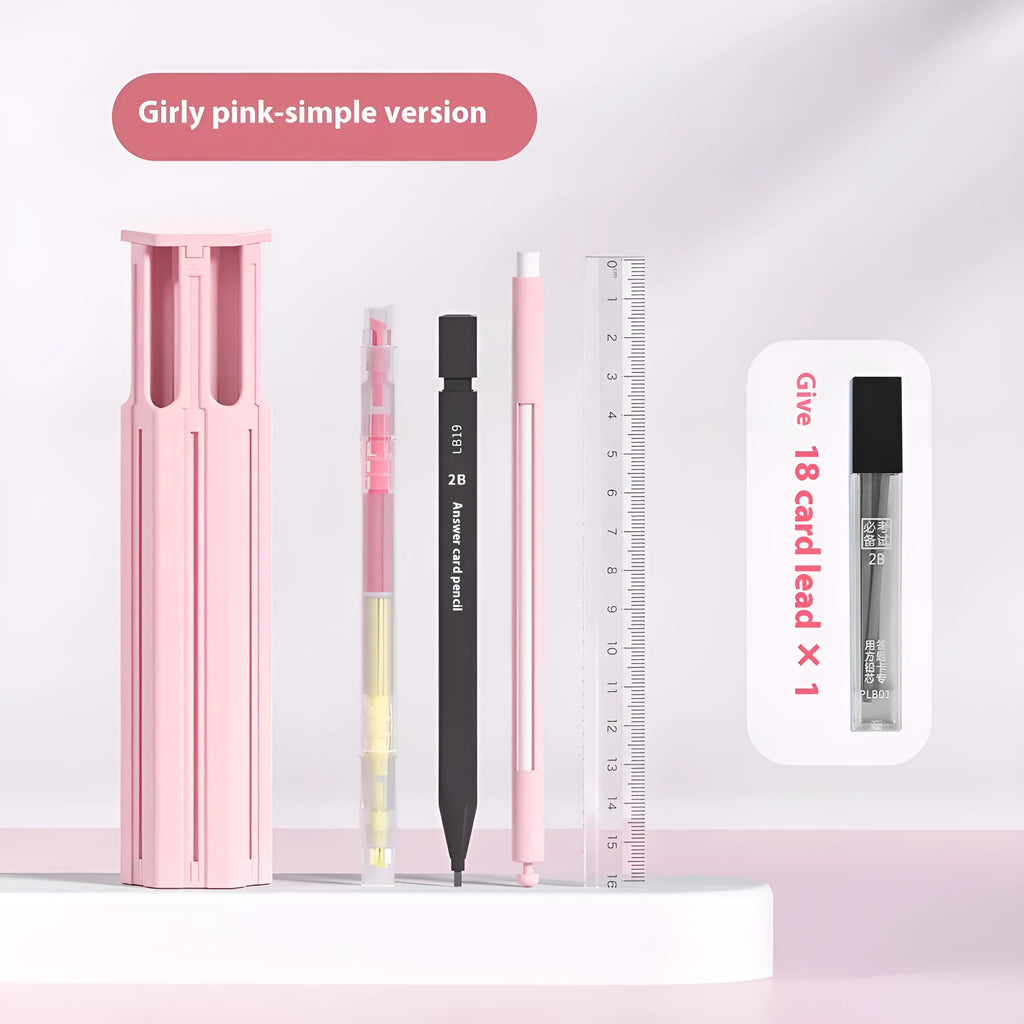 Plastic pressing pen pencil case kit in Sky Blue, Vigorous White, and Girl Pink colours for six or sixteen pens