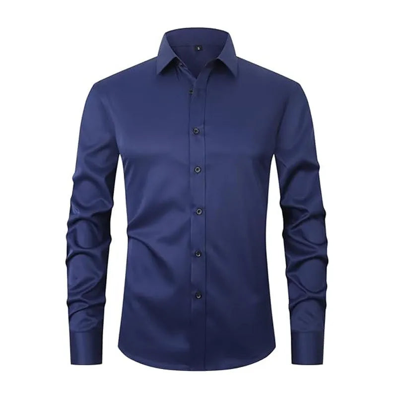 Men's long sleeve polyester stretch work shirt shown in multiple colour options