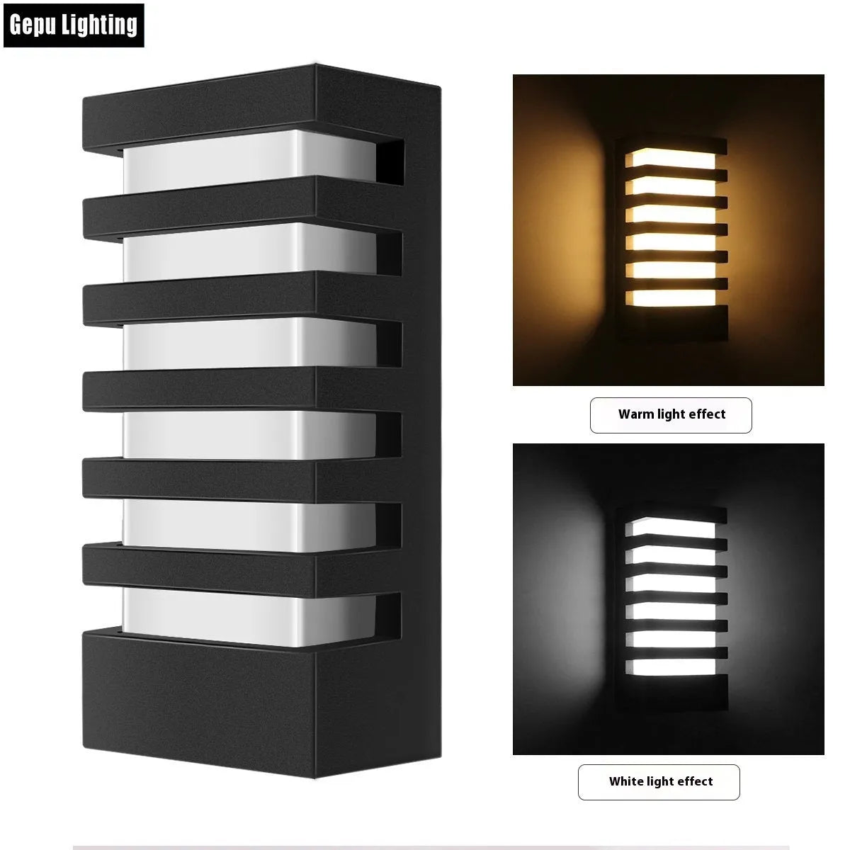 Modern minimalist outdoor wall lamp with aluminium shell, shown mounted on an exterior wall.