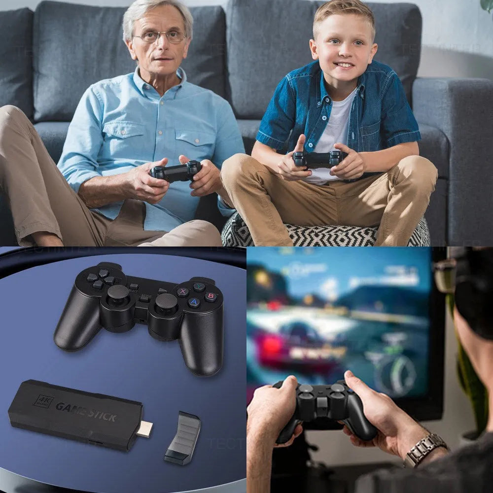 Black ABS 4K wireless TV game console host with dual handle controller and HDMI cable