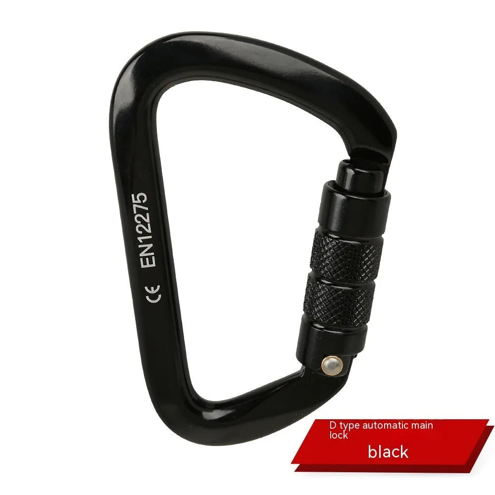 D-type steel climbing lock with auto-lock or screw-gate mechanism in multiple colours