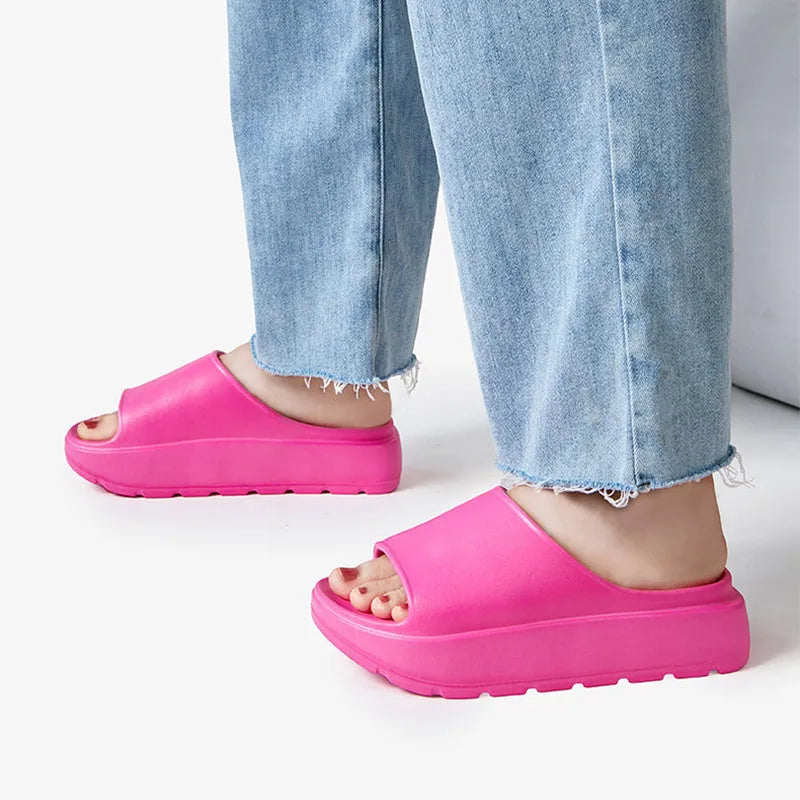 Women's fish mouth shoes slippers with thick 5.5cm EVA soles in beige, black, khaki, rose red colours
