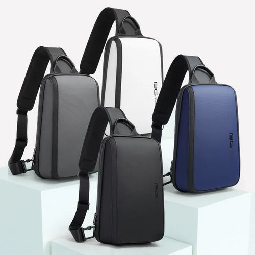 Blue oxford cloth chest bag with adjustable double straps and soft handle