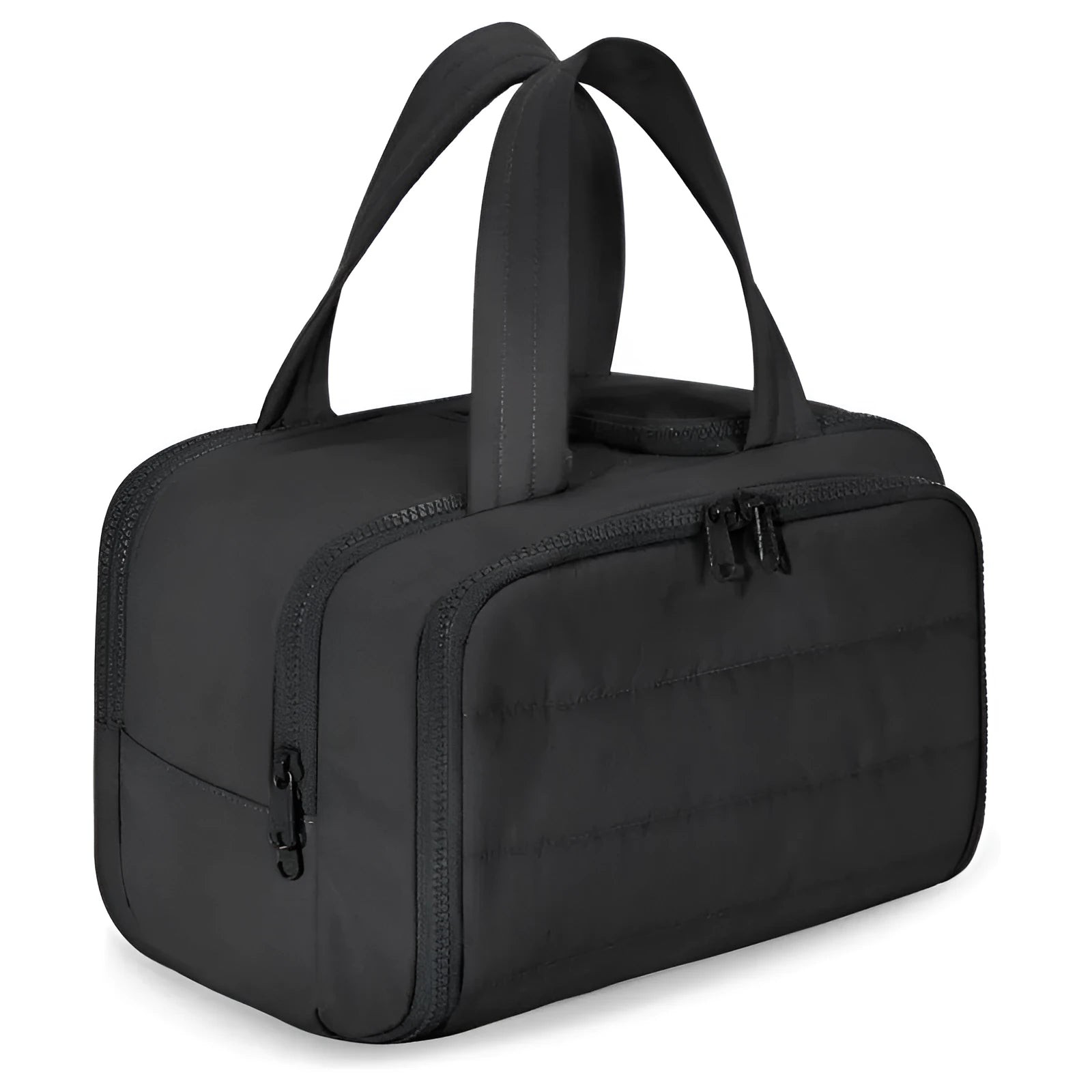 Large travel toiletry bag in lightweight polyester with wide opening, shown in available colours