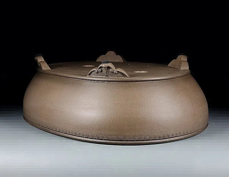 Handmade oval purple sand flowerpot for plants measuring 50cm by 39.5cm by 16cm