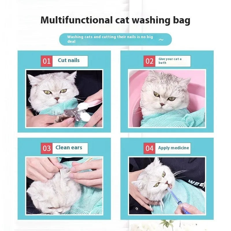 Upgraded 5th generation cat grooming bag in grey white, green white, and pink white colour options