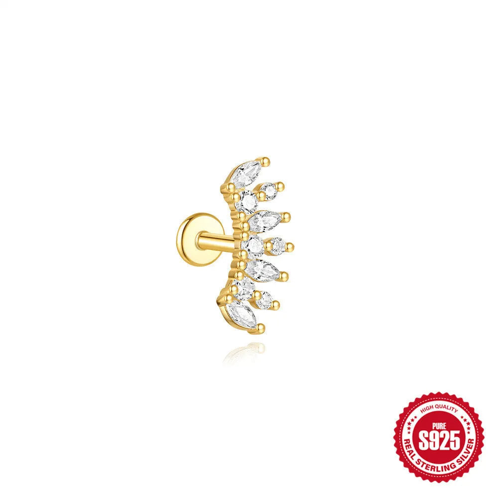 S925 sterling silver water drop earrings with flat spiral geometric design in gold colour