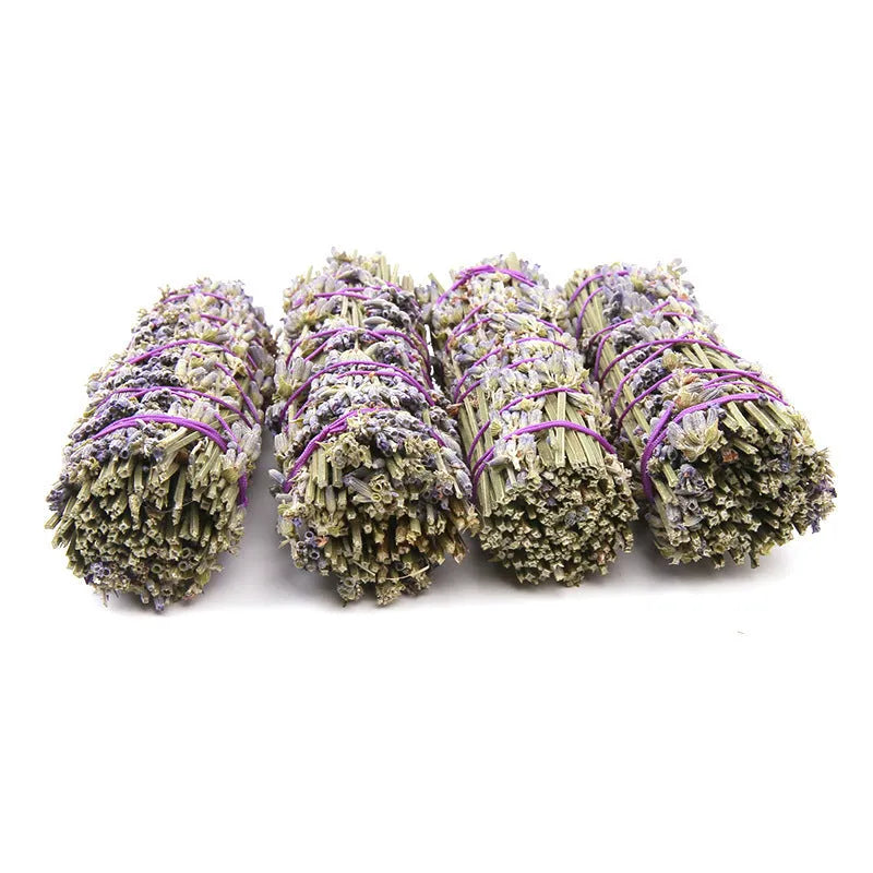 Natural dried lavender buds on a bamboo aromatherapy stick for air freshening.