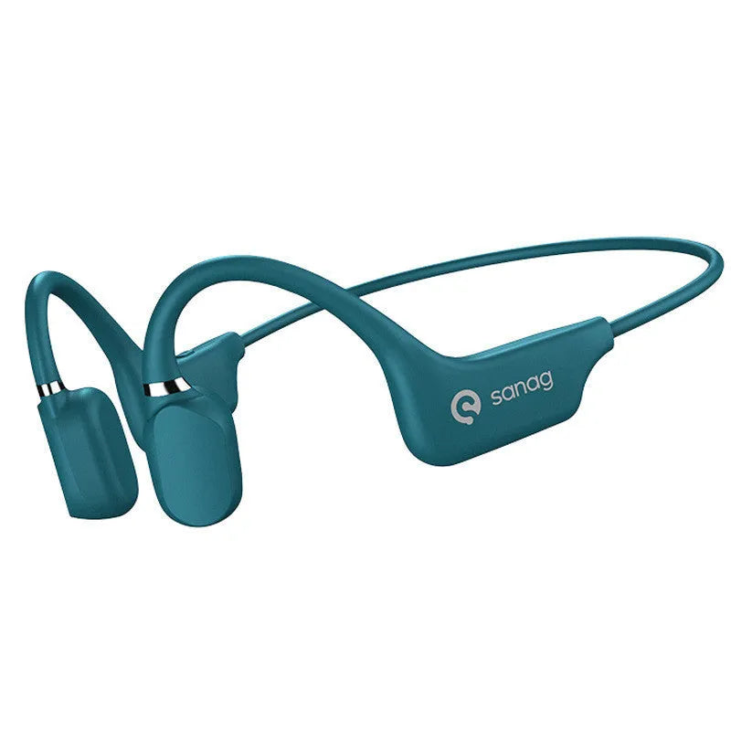 Bone conduction Bluetooth sports headset in hanging neck design on a person running.