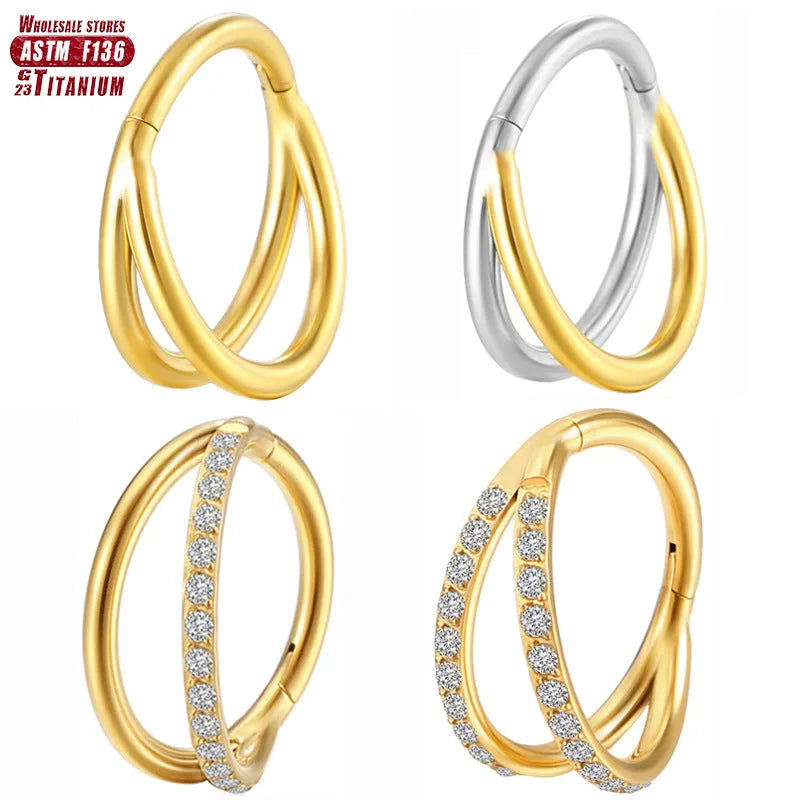 F136 titanium alloy fork nose ring body jewellery in silver, gold, black, and rose gold colours.
