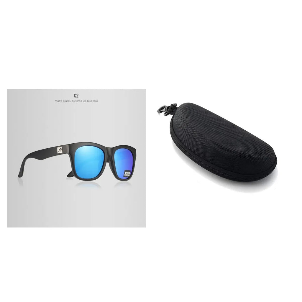 Polarised sunglasses with TAC lenses and PC frame for outdoor fishing and driving.
