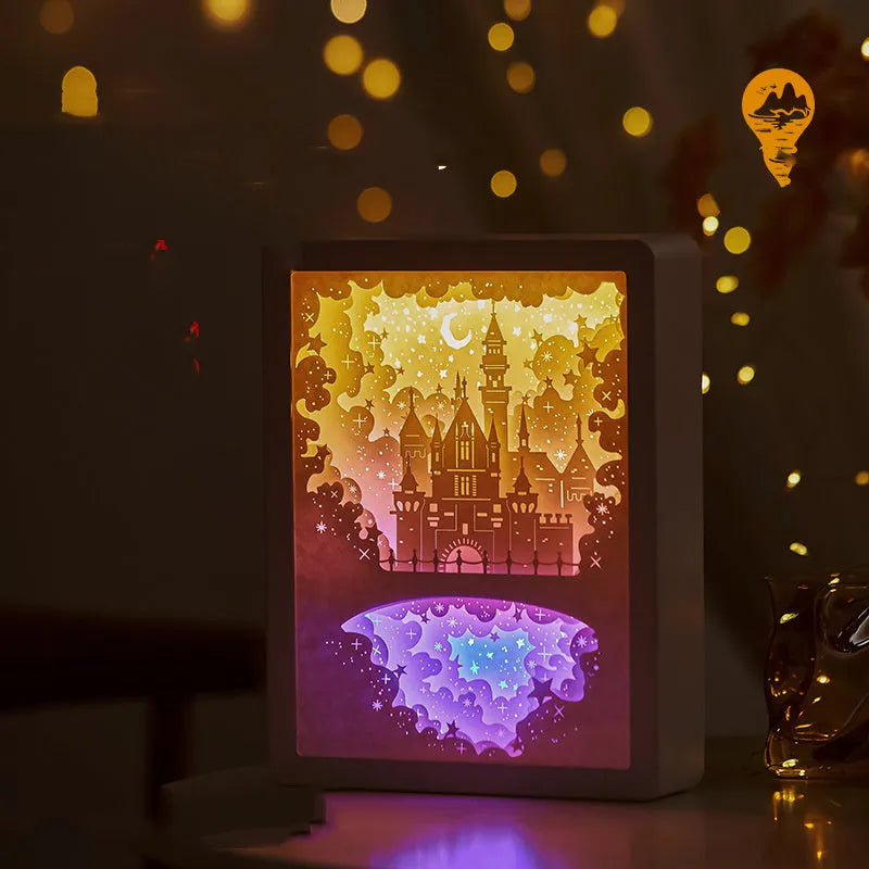 USB bedside night light with carved plastic shade and remote control on a table