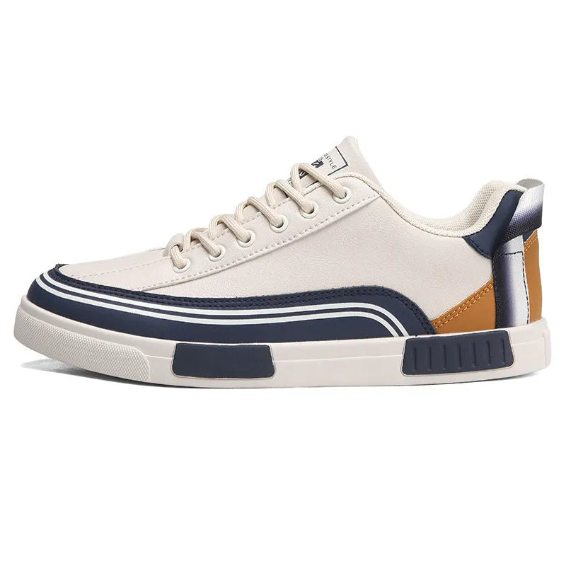 Men's beige, white and green canvas casual shoes with mesh ventilation panels