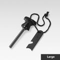 Butterfly-shaped stainless steel survival tool with a fire starter rod and integrated bottle opener.