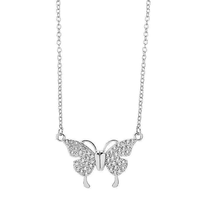 Women's titanium steel clavicle chain necklace with magnetic snap butterfly pendant in twisted chain design