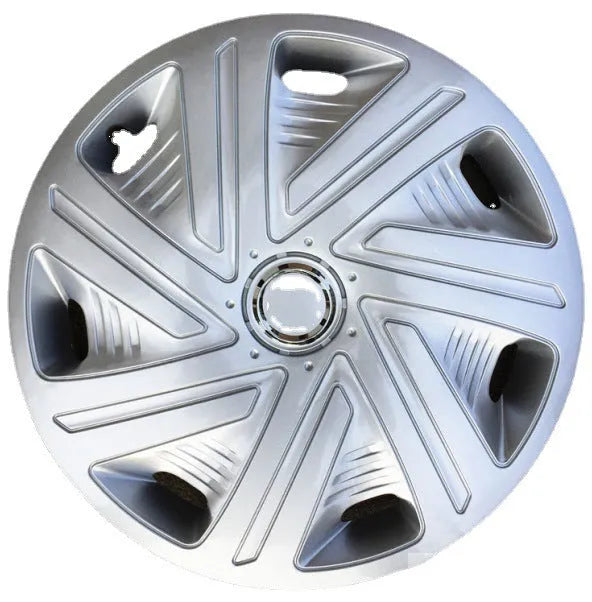Monochrome ABS wheel hub cover in silver, black, and electroplated finishes for 13-16 inch wheels.