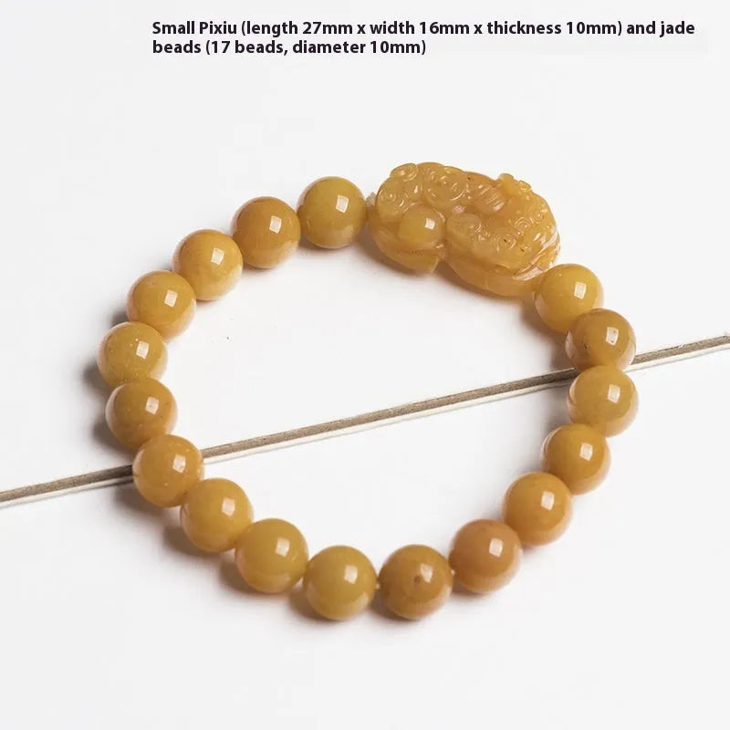 Golden thread Jinsi Jade money bracelet with carving details shown in two size variations
