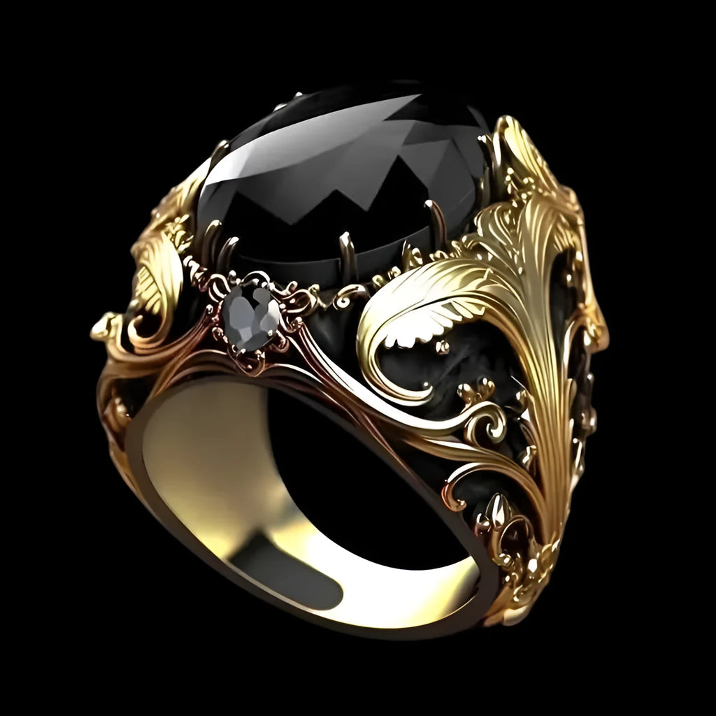 Silver men's wide geometric pattern ring with imitation ink colour gems and Moonstone detail on a hand.
