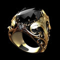 Silver men's wide geometric pattern ring with imitation ink colour gems and Moonstone detail on a hand.