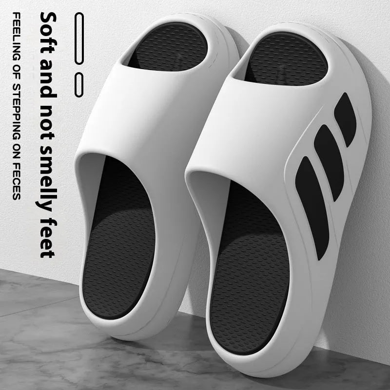 Brown and two-tone colour platform slippers with EVA construction and injection moulded soles for indoor home use