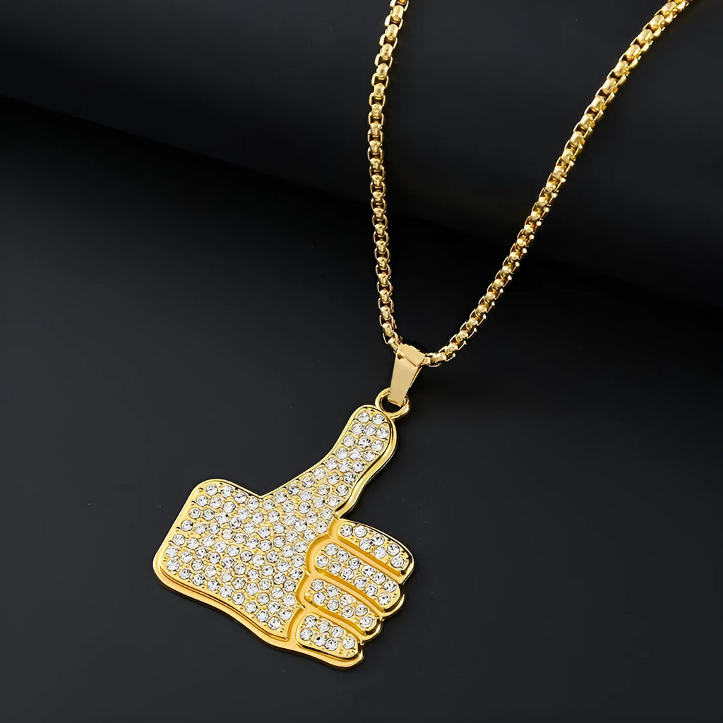 Gold geometric zircon necklace with diamond-like inlay on alloy pendant