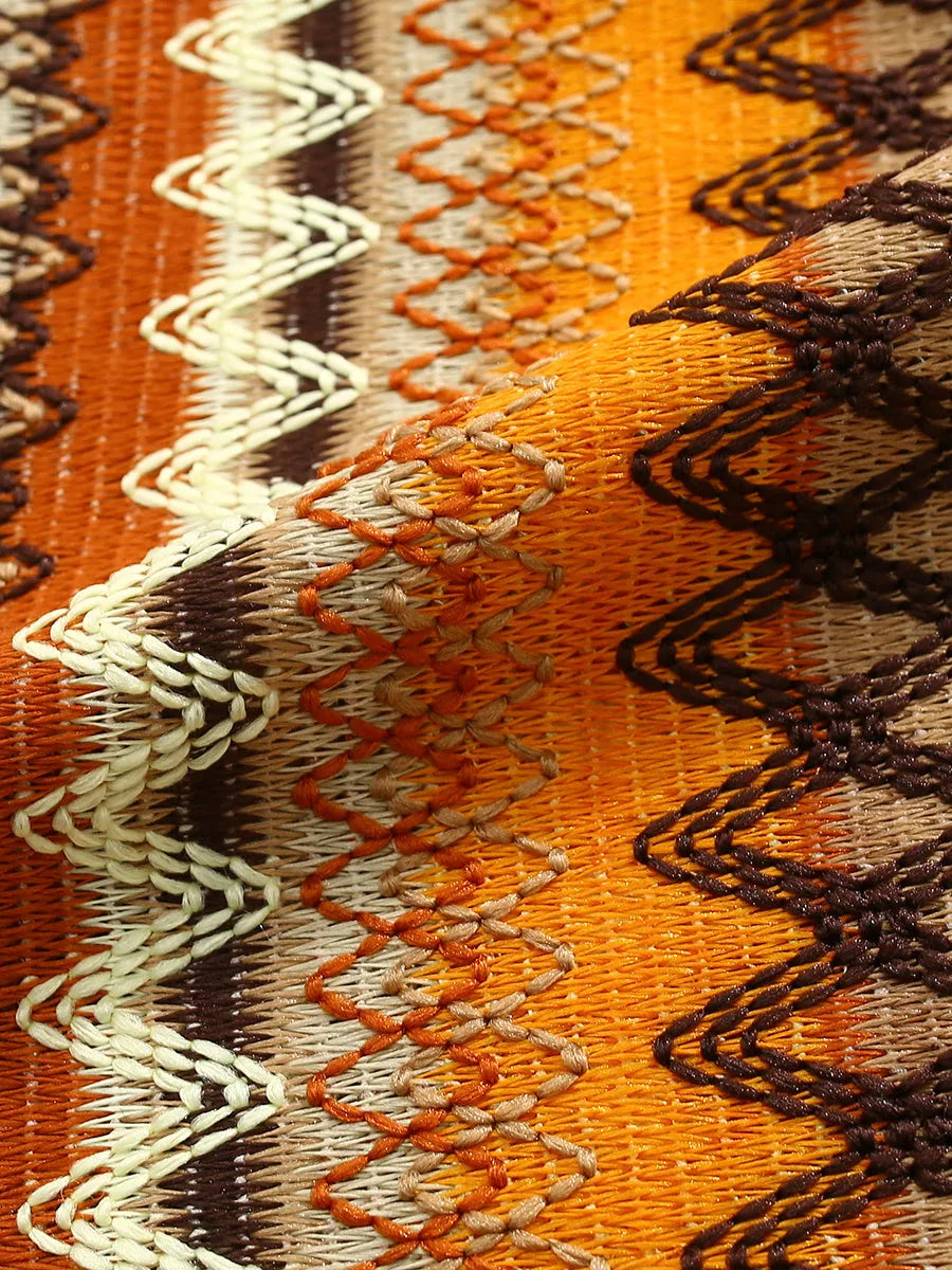 Ethnic style woven shirt with Cuban collar and drop shoulder sleeves in contrast colours