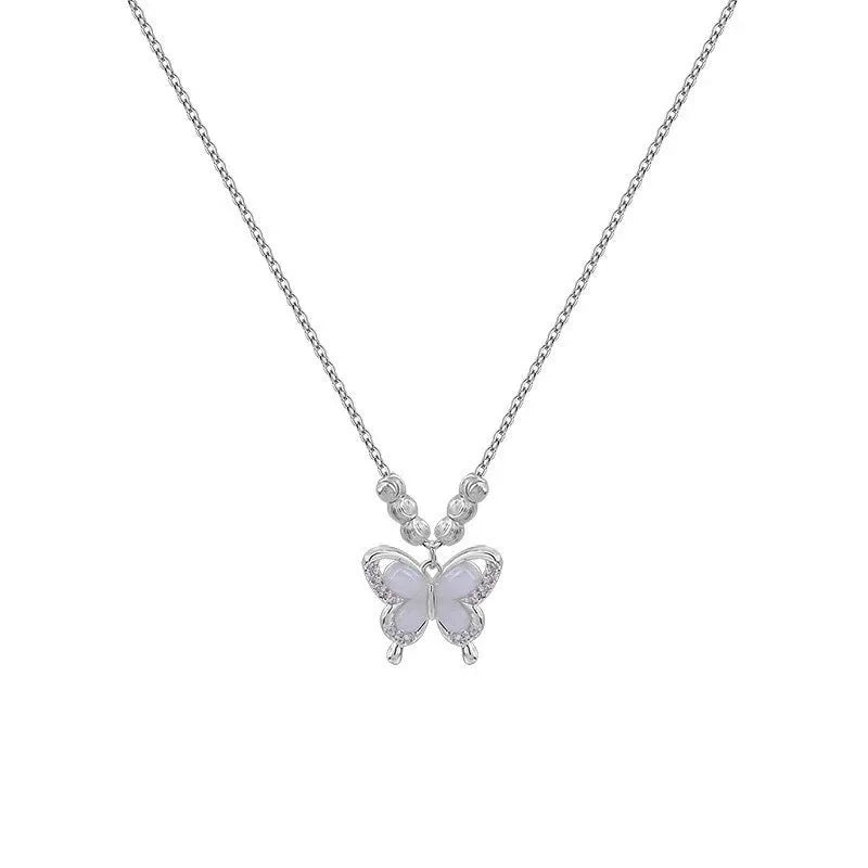 Women's sterling silver butterfly necklace with cross chain design on adjustable 41-50cm perimeter