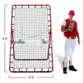 Red adjustable metal baseball training net with 4x6ft catching area for pitching practice