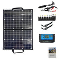 Black 40W folding solar panel unfolded for use with portable carrying bag