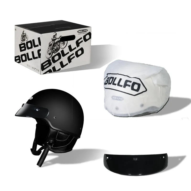 Retro open face motorcycle helmet in ivory white colour with ABS construction