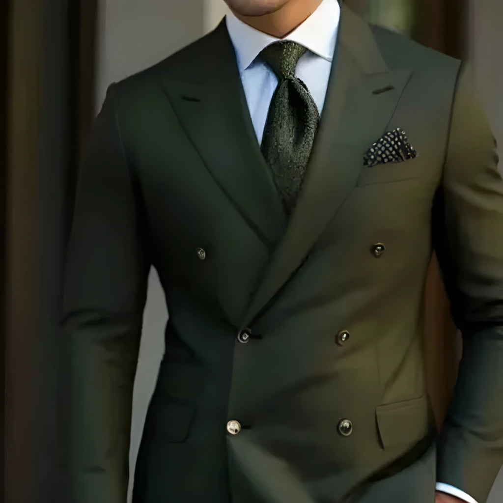 Men's light business two-piece suit in a cotton blend fabric, shown in navy blue.