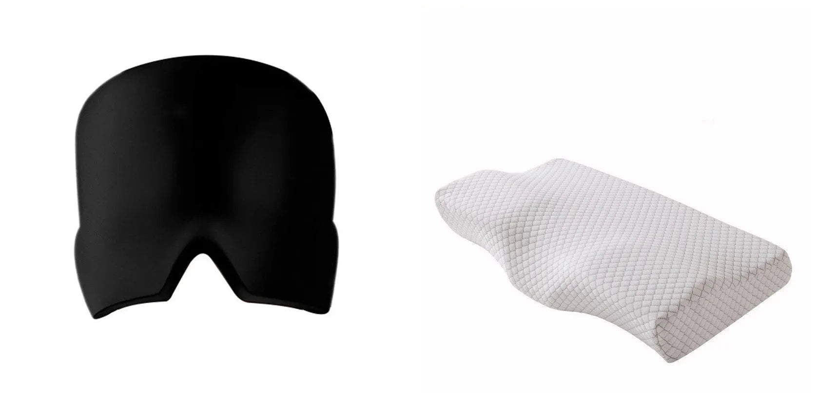 Black elastic cloth gel cold therapy eye mask for headache relief on grey background.