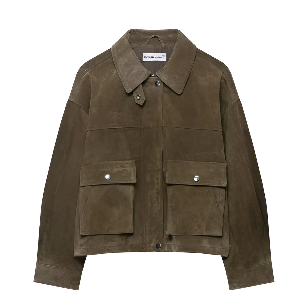 Women's PU casual jacket in picture colour showing Japanese Korean style with medium thickness