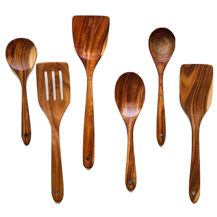 Wooden cooking utensils seven-piece set with spoon and shovel tools for non-stick pans