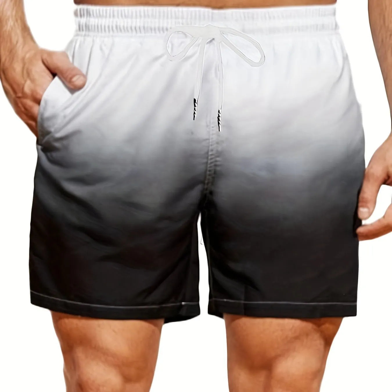 Men's gradient colour sports shorts with 3D digital printing on mesh fabric