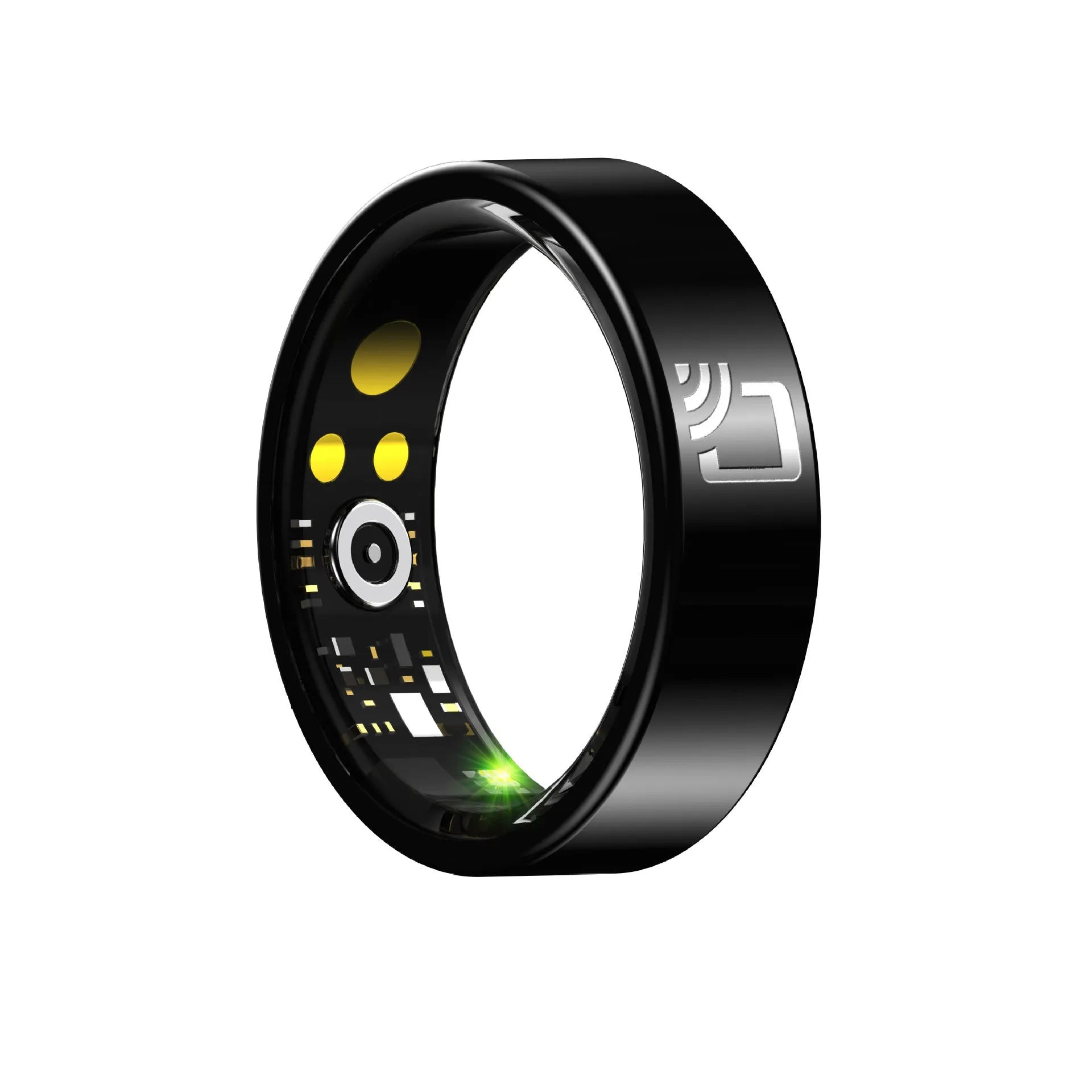 Black ceramic smart ring for health monitoring on a finger