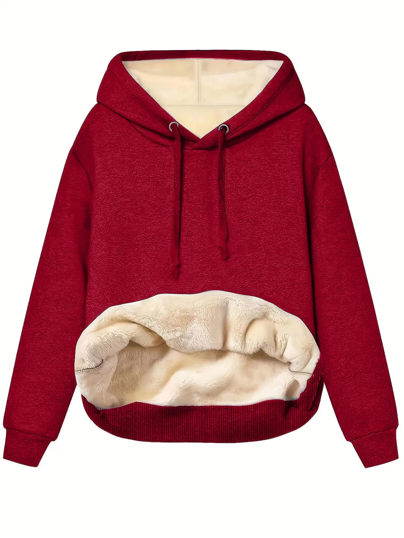 Women's loose fit hooded sweatshirt in thick polyester fabric with side pockets