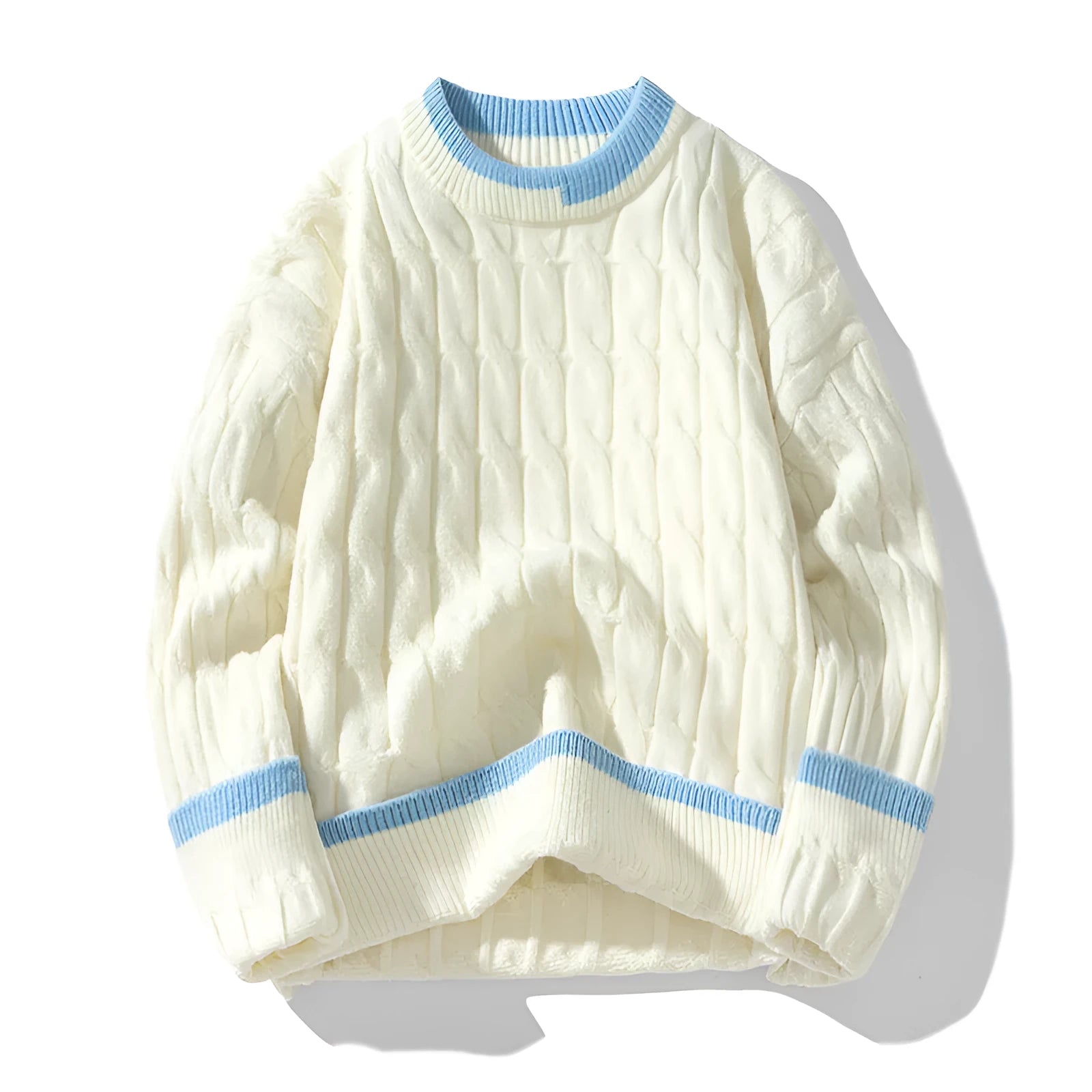 Men's loose fit modal acrylic blend pullover sweater in light blue colour for autumn and winter.