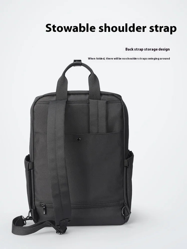 Black Oxford cloth laptop backpack with 20-35L capacity and multiple storage compartments