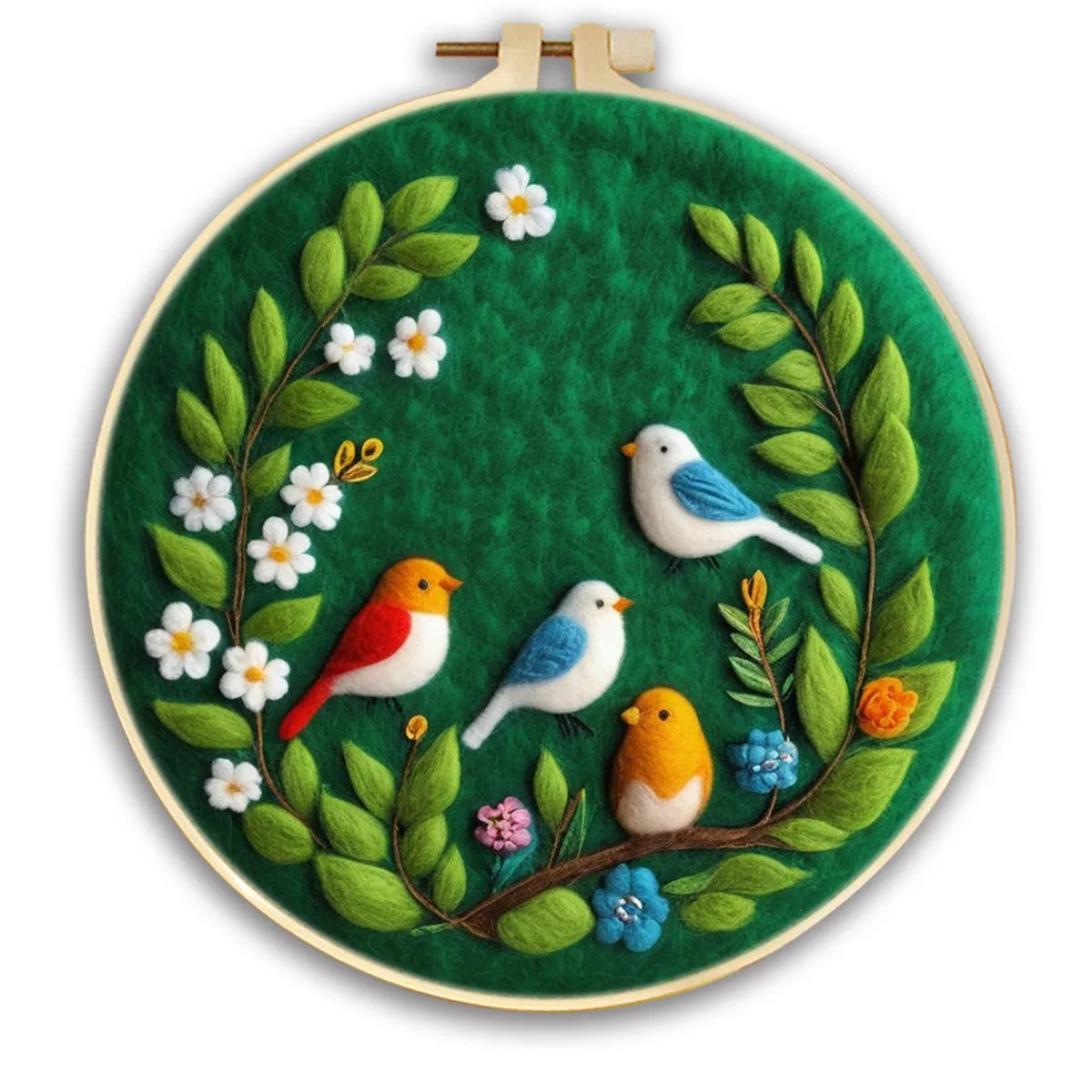 Round linen fabric embroidery kit with free hoop for making a 20x20 cm three-dimensional floral blanket painting.
