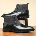 Men's brown retro formal shoes with a side zipper, square toe, and low square heel on a rubber sole.