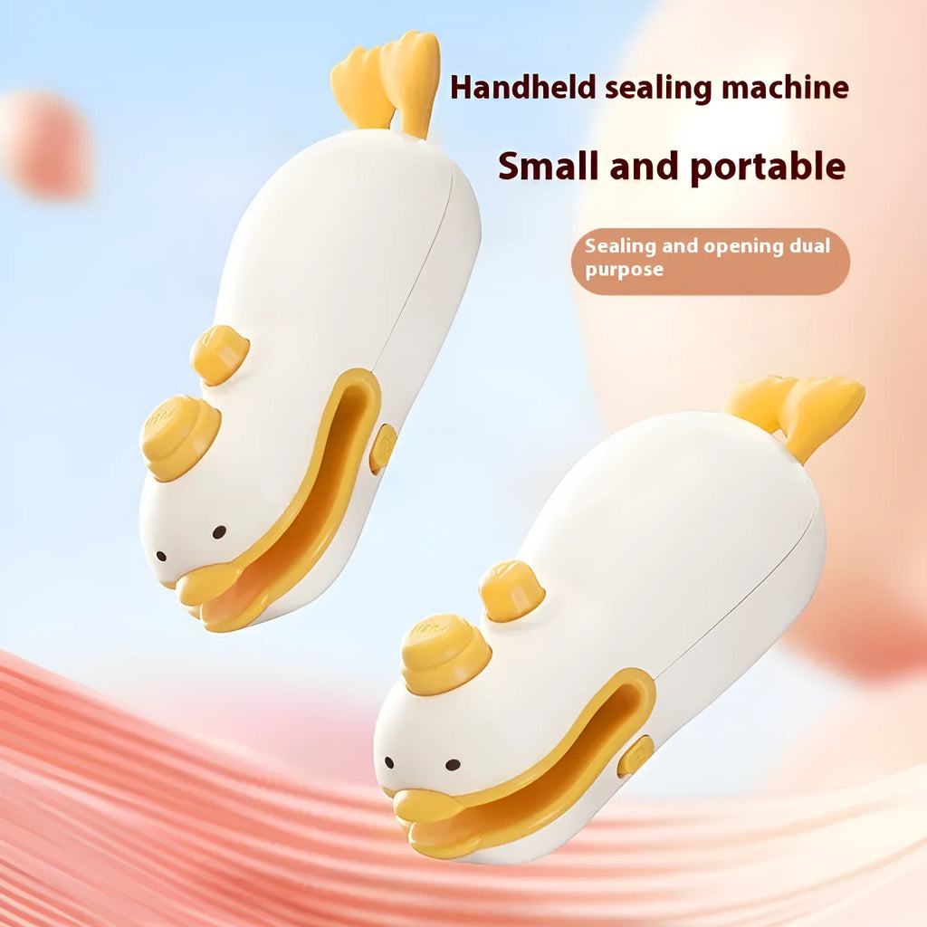 Small yellow duck design rechargeable plastic bag sealing machine with charging cable