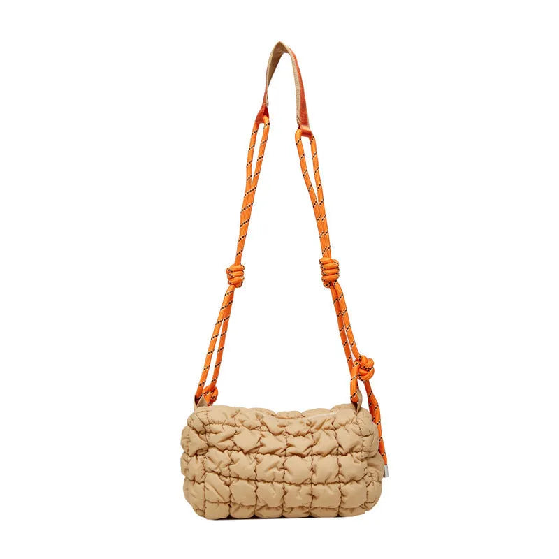 Women's lightweight nylon messenger bag with pillow shape and rhombus pattern in crossbody style