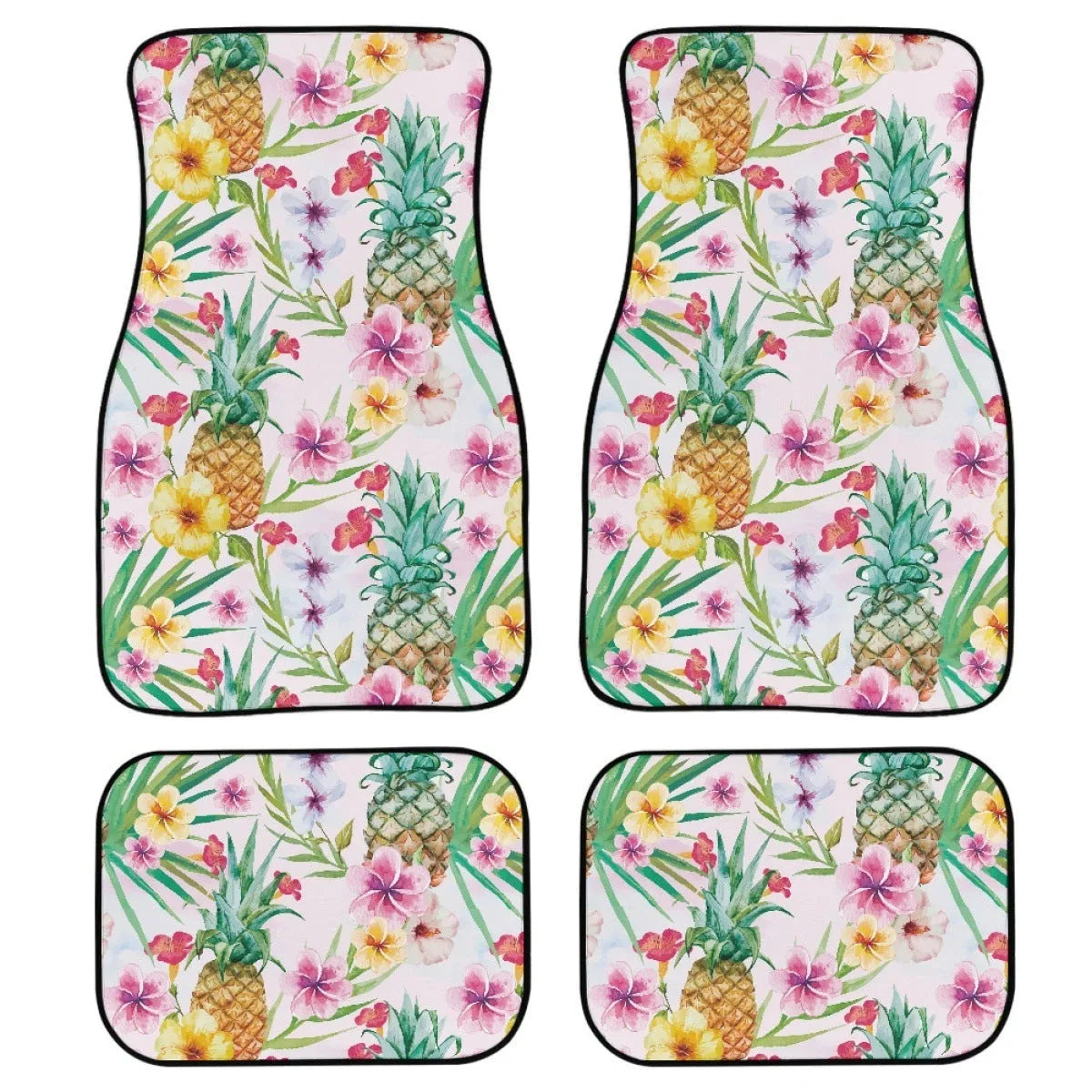 Black printed rubber car foot mat set with 20mm thickness and waterproof polyester lining