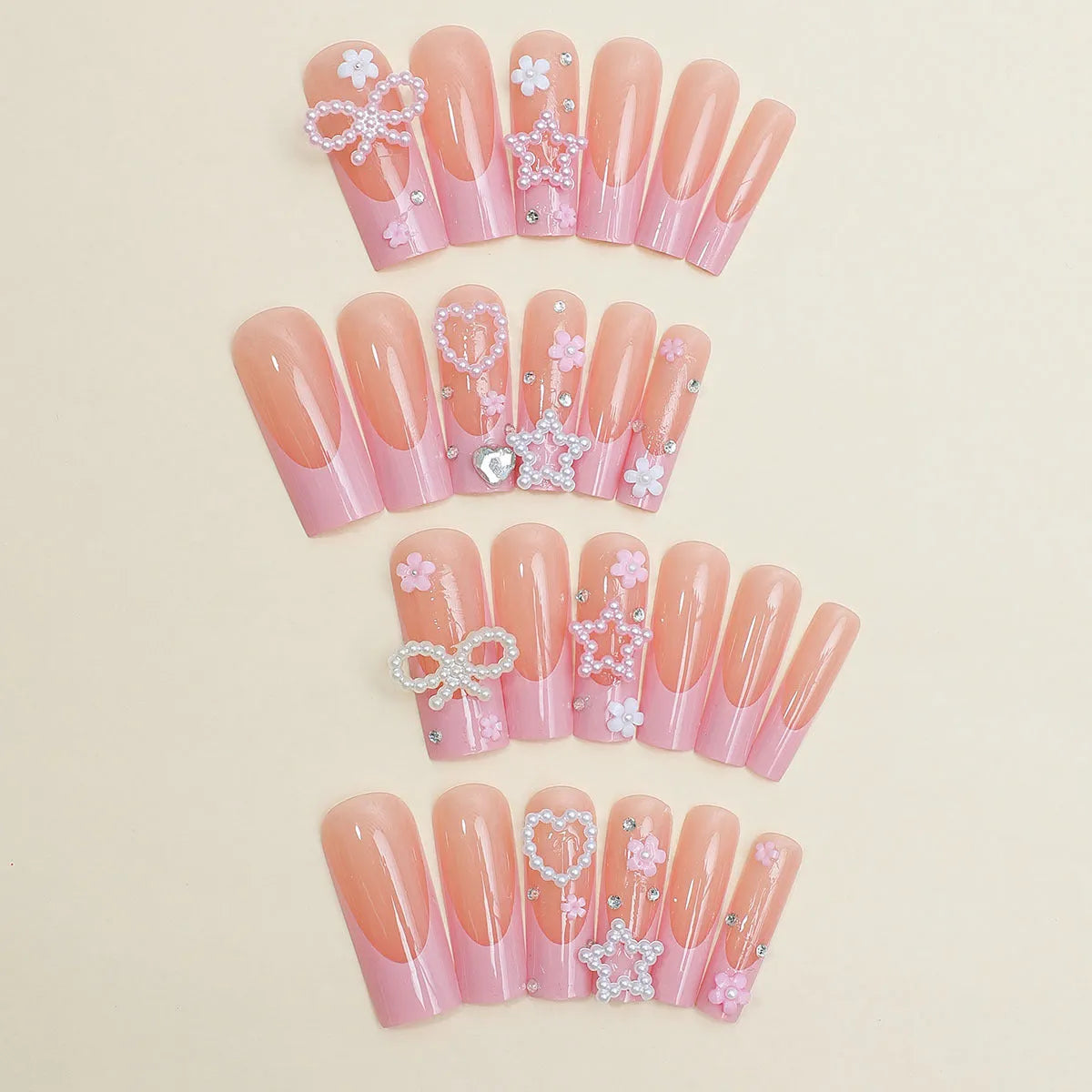 Super long water pipe and French spot drill bow nail art decorations in colour XB-70-48