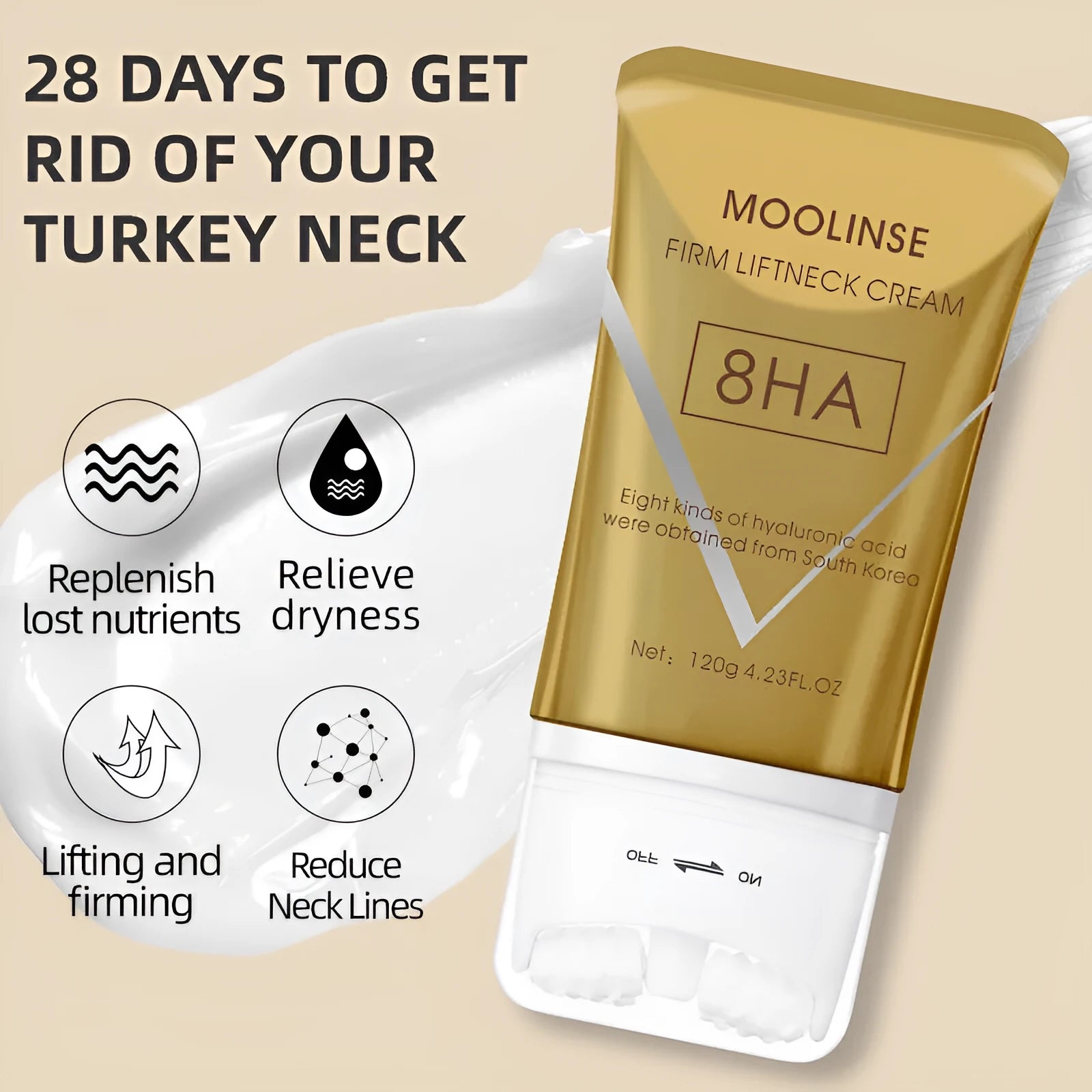 120ml tube of neck firming massage cream for universal skin types.