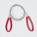 Survival wire saw with leather hand case showing steel wire construction and compact design