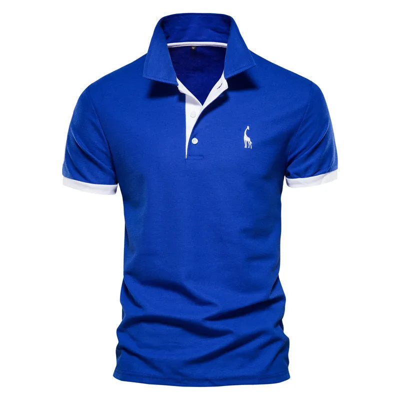 Men's slim fit grey T-shirt with a detailed deer embroidery design on the chest.