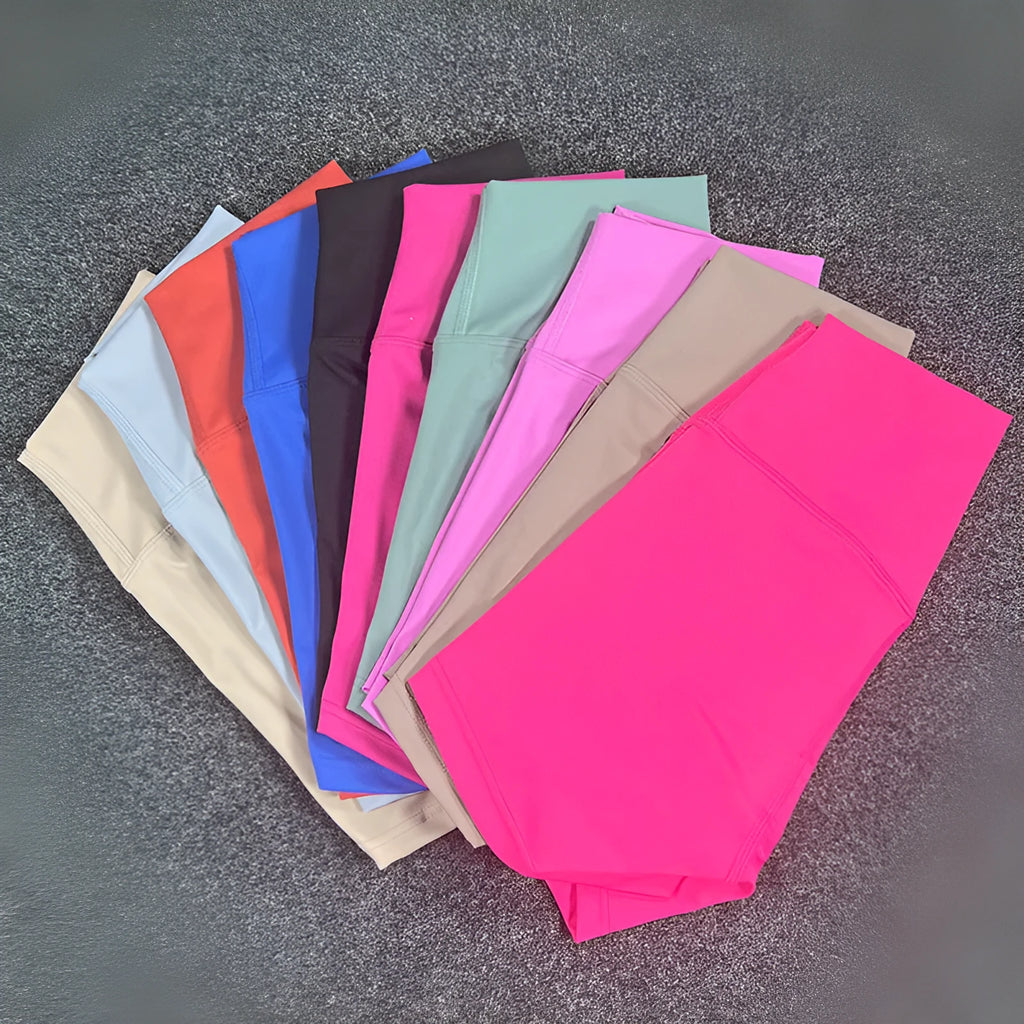 Women's high-waisted yoga shorts in nylon fabric, available in multiple colours