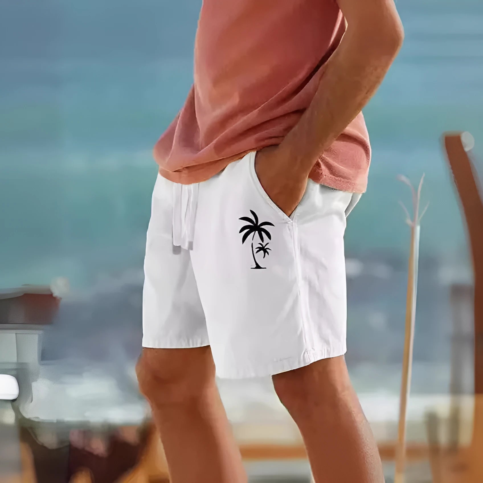 Men's cotton blend beach shorts with elastic drawstring waist in multiple colour options